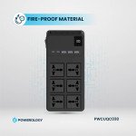 Powerology 2500W Power Strip with 6 AC Sockets & Built-in Retractable Cables, 5 USB Ports, USB-C & Lightning Outputs, Built-in Safeguards, Fire-Proof