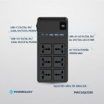 Powerology 2500W Power Strip with 6 AC Sockets & Built-in Retractable Cables, 5 USB Ports, USB-C & Lightning Outputs, Built-in Safeguards, Fire-Proof