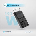 Powerology 2500W Power Strip with 6 AC Sockets & Built-in Retractable Cables, 5 USB Ports, USB-C & Lightning Outputs, Built-in Safeguards, Fire-Proof