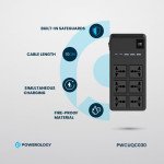 Powerology 2500W Power Strip with 6 AC Sockets & Built-in Retractable Cables, 5 USB Ports, USB-C & Lightning Outputs, Built-in Safeguards, Fire-Proof