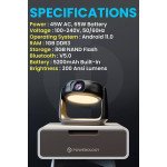 Powerology Rotating Stand Portable Projector, Auto Keystone & Focus, Built-in Lamp, Android 11.0, Bluetooth 5.0, Airplay & Miracast, 5200mAh Battery C
