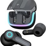 Powerology Quad Mic ENC TWS Earphone, Auto Connect, Long Battery Life 500 mAh, touch RGB lights, Smart Touch Control, Mono and Sterio, Fast-wireless..