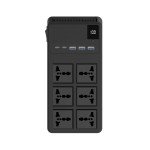 Powerology 2500W Power Strip with 6 AC Sockets & Built-in Retractable Cables, 5 USB Ports, USB-C & Lightning Outputs, Built-in Safeguards, Fire-Proof