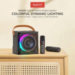 Havit Mini Karaoke Machine with 2 Wireless Microphones, Speaker with Dynamic Lights, One-Touch Voice Change, Rechargeable Battery, Portable, Perfect f