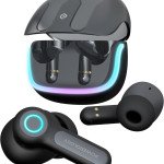 Powerology Quad Mic ENC TWS Earphone, Auto Connect, Long Battery Life 500 mAh, touch RGB lights, Smart Touch Control, Mono and Sterio, Fast-wireless..