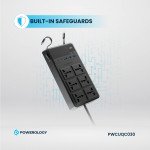 Powerology 2500W Power Strip with 6 AC Sockets & Built-in Retractable Cables, 5 USB Ports, USB-C & Lightning Outputs, Built-in Safeguards, Fire-Proof