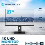 Powerology 27" 4K Office Monitor with RGB light - AMD Free Sync - HDR Enhanced Visual Contrast - 60Hz - 4K Ultra HD - Black