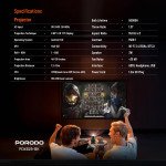 Porodo Gaming 4K Projector with Auto Keystone and Gamepad Controller, Android 11.0 Operating System, Wi-Fi 2.4/5 GHz and BT 5.0 Connectivity, English