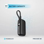 Powerology 5000mAh Power Bank with Removable USB-C Wire, Advanced Charging Technology, 2-Device Charging, Compact & Portable, Built-in Safeguards, 20W