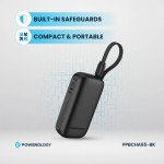 Powerology 5000mAh Power Bank with Removable USB-C Wire, Advanced Charging Technology, 2-Device Charging, Compact & Portable, Built-in Safeguards, 20W