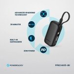 Powerology 5000mAh Power Bank with Removable USB-C Wire, Advanced Charging Technology, 2-Device Charging, Compact & Portable, Built-in Safeguards, 20W