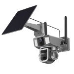 Powerology 360° Dual Lens Outdoor Camera, 4G/WIFI, 10x Continuous Zoom, Solar Power Recharging, Water Proof, Dust Proof, 2.4m Solar Panel Wire - Black