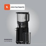 Porodo Lifestyle Cold Press Slow Juicer, 1.8L Hopper Capacity, Efficient Juice Extraction, Quiet 72dB Noise Level, Effortless Maintenance, 5.3" Wide F