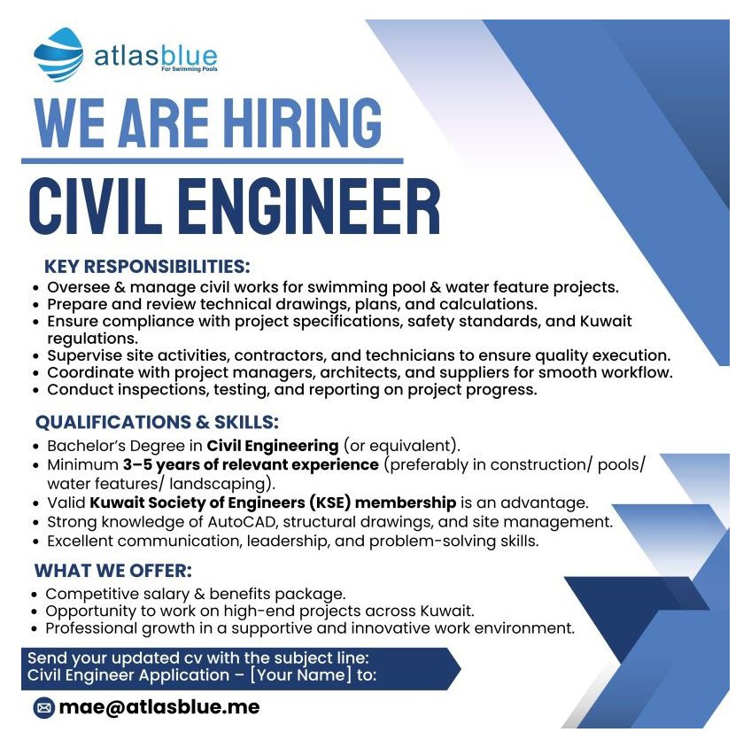 We are hiring Civil Engineer - Atlas Blue Company