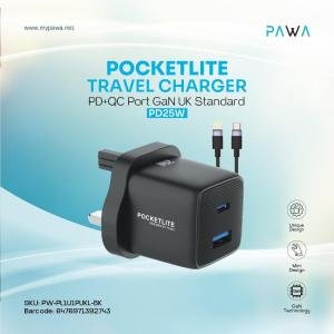 Pawa* Pocket lite Travel Charger with Typec Port GaN 35W With Braided